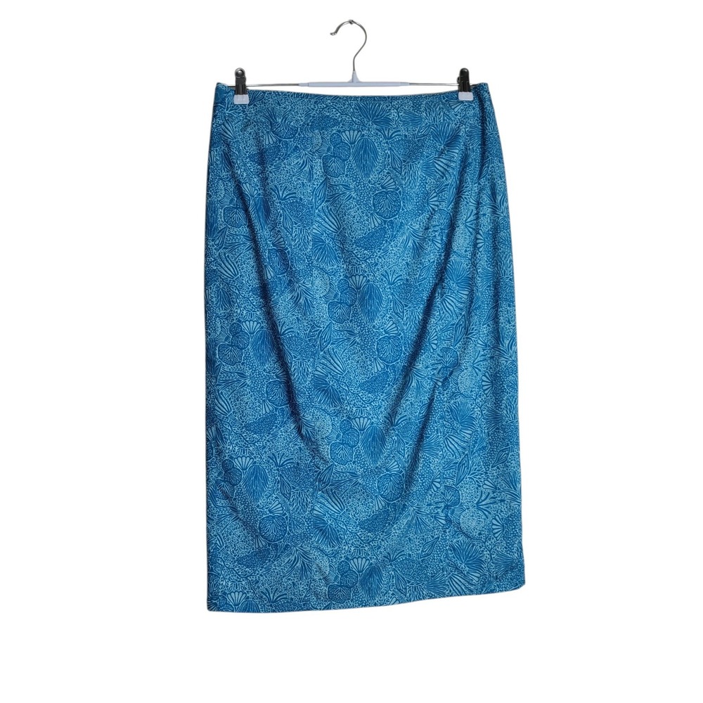 Rip Skirt Blue Seashell Print Midi Skirt Women Medium Coastal Pencil Skirt
